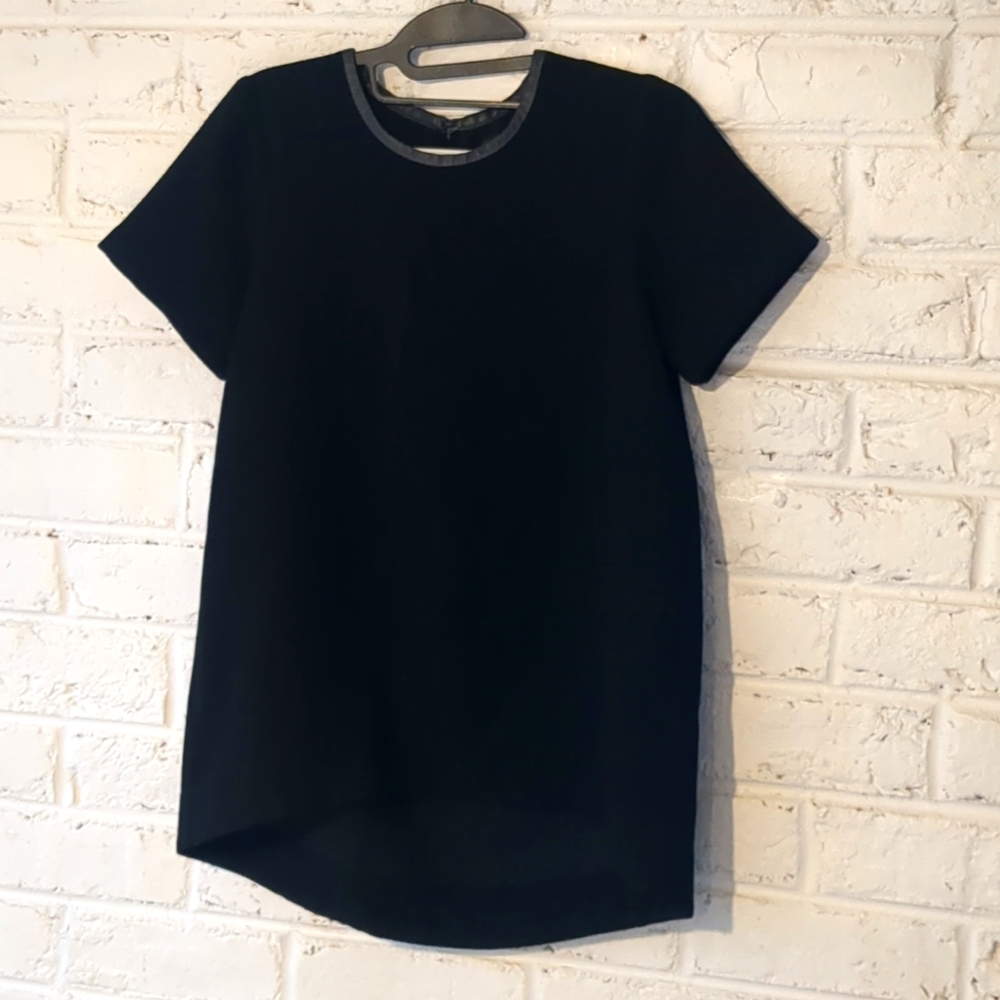 Madewell Leather Trim Tailored Tee Black Blouse